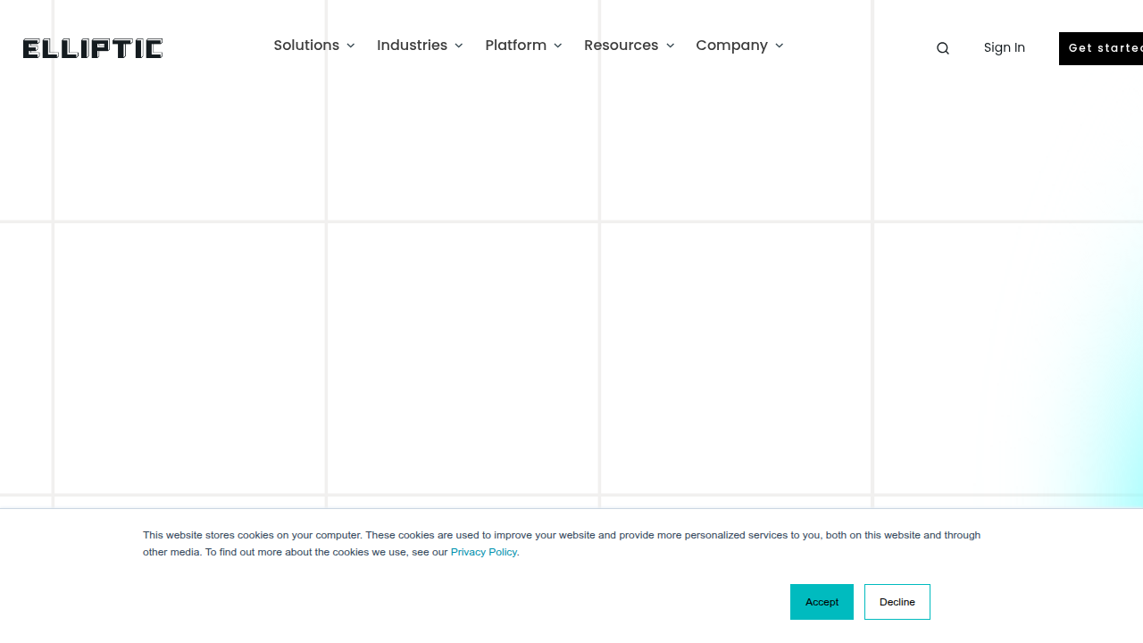 The homepage of Elliptic, a company specializing in blockchain analytics tools for AML compliance, highlighted as an essential component.