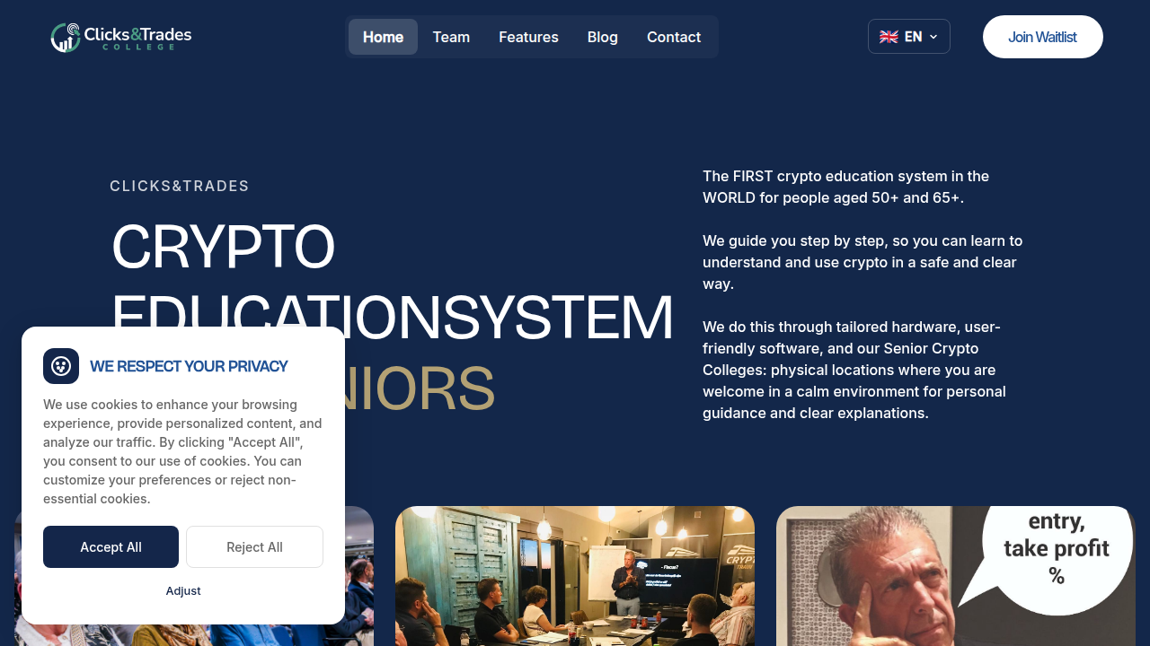 The homepage of Clicks and Trades newsletter, a resource for practical crypto safety advice and education.