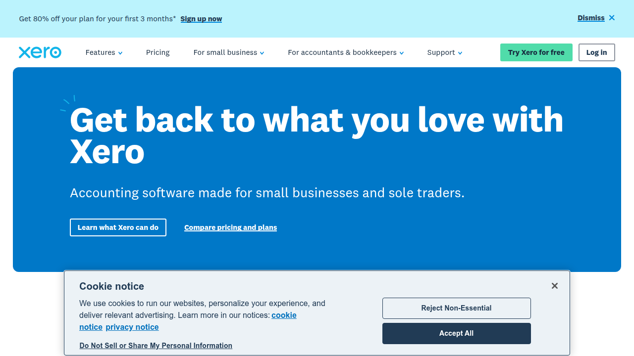 The homepage of Xero, a popular cloud-based accounting software often integrated with crypto accounting tools.